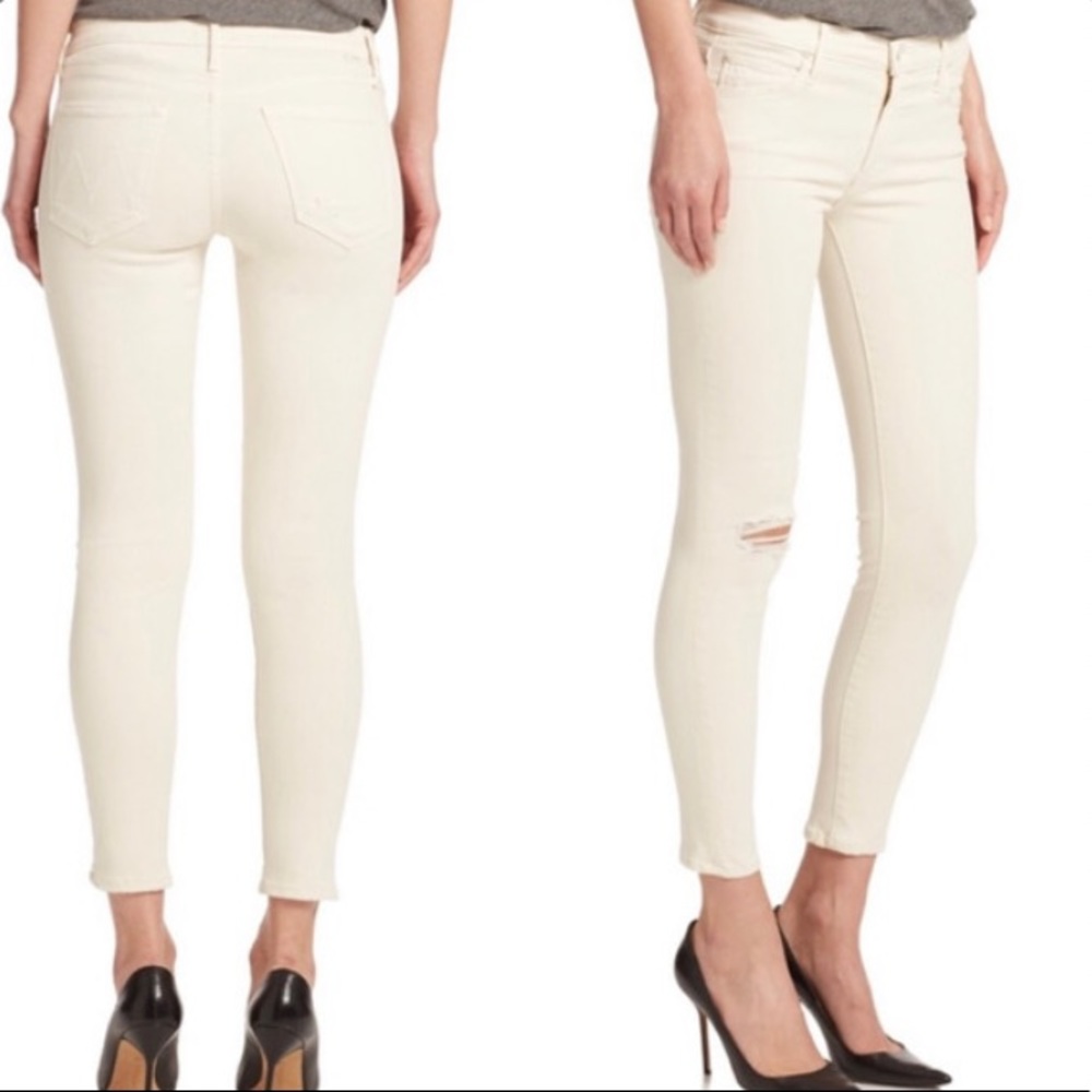 Mother The Looker Crop Jeans Cool Ivory Slight Distressing See Measurements